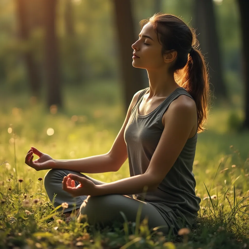 Osoba praktikující relaxační cvičení mindfulness v klidné přírodě